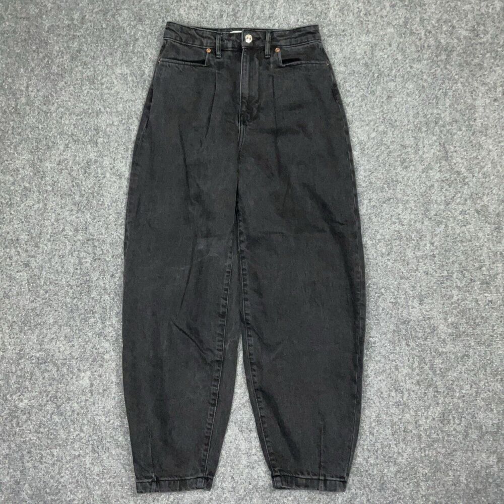 ZARA Jeans Womens Size 0 Shadow Black Denim The 90’s Balloon Tapered High Rise